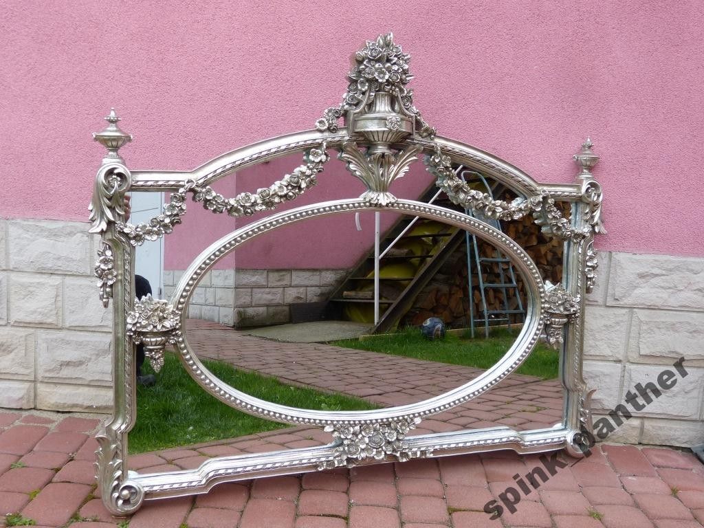 Pałacowe poziome lustro SREBRNA RAMA z koroną